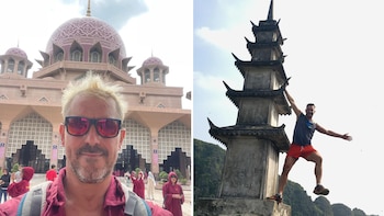 Baltasar Montaño en direfentes lugares de sus viajes