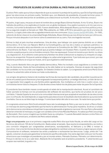 Carta Álvaro Leyva - crédito @AlvaroLeyva/X