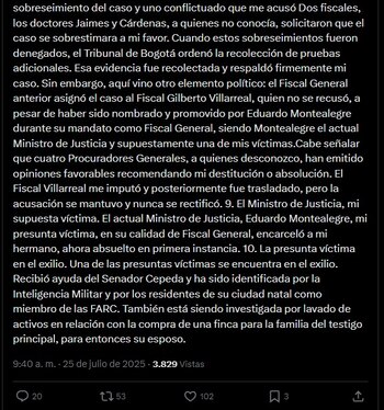 Publicación de Álvaro Uribe en