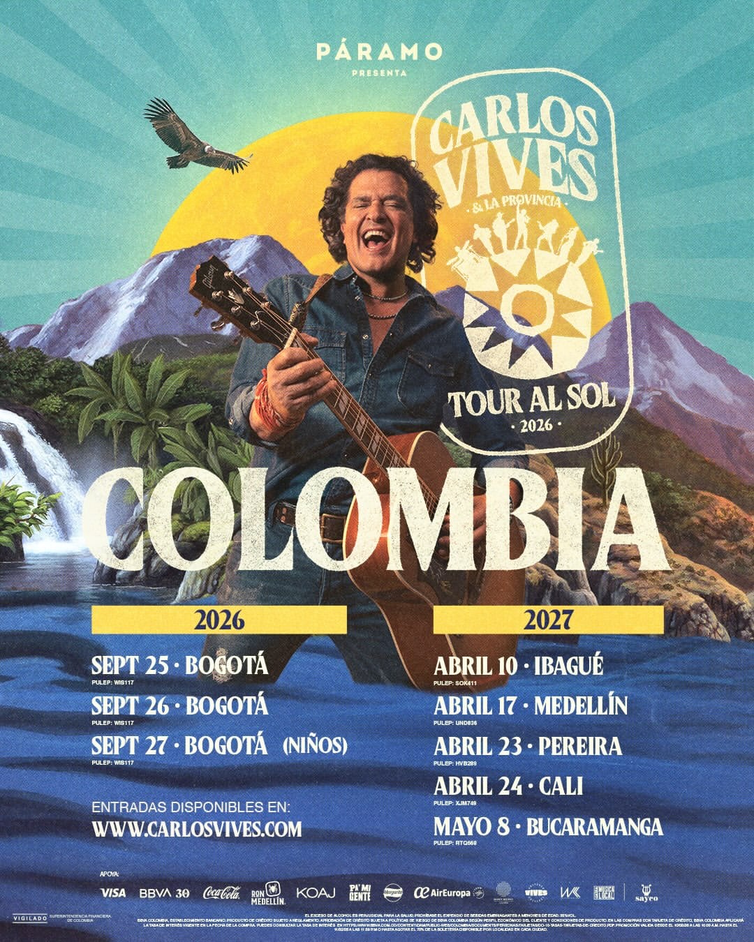 La organización del 'Tour al Sol' informó nuevas fechas para 2027 en Ibagué, Medellín, Pereira, Cali y Bucaramanga - crédito Páramo Presenta