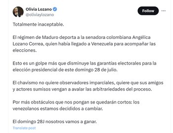 La opositora venezolana Olivia Lozano