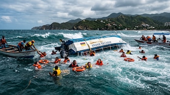 Rescate de turistas tras el volcamiento de una lancha en Santa Marta - VisualesIA ScribNews