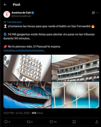 El cuadro rojo tendrá el apoyo de su fanaticada en San Fernando - crédito @AmericadeCali / X