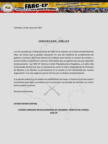 Supuesto comunicado del Comando Mayor