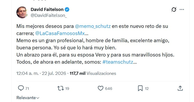 Así reaccionó Faitelson a la integración de Memo Schutz a La Casa de los Famosos (X/ @DavidFaitelson_)