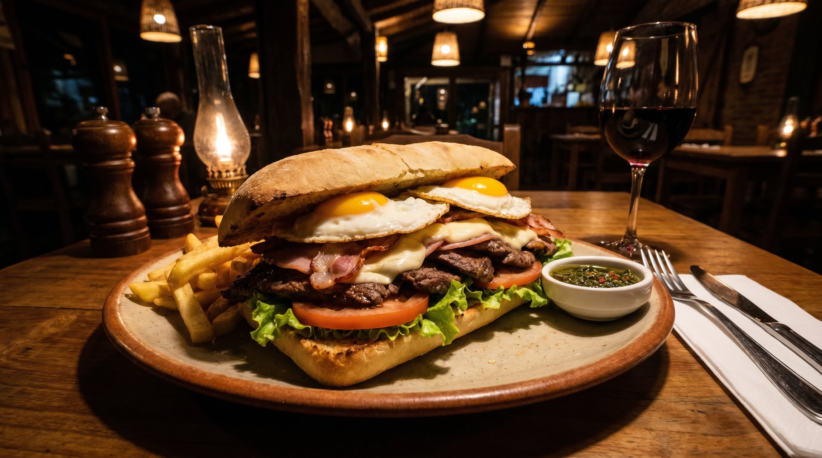 El chivito destaca por su pan grande relleno de carne, jamón, panceta, queso, huevo, lechuga y tomate, símbolo nacional de Uruguay (Imagen Ilustrativa Infobae)
