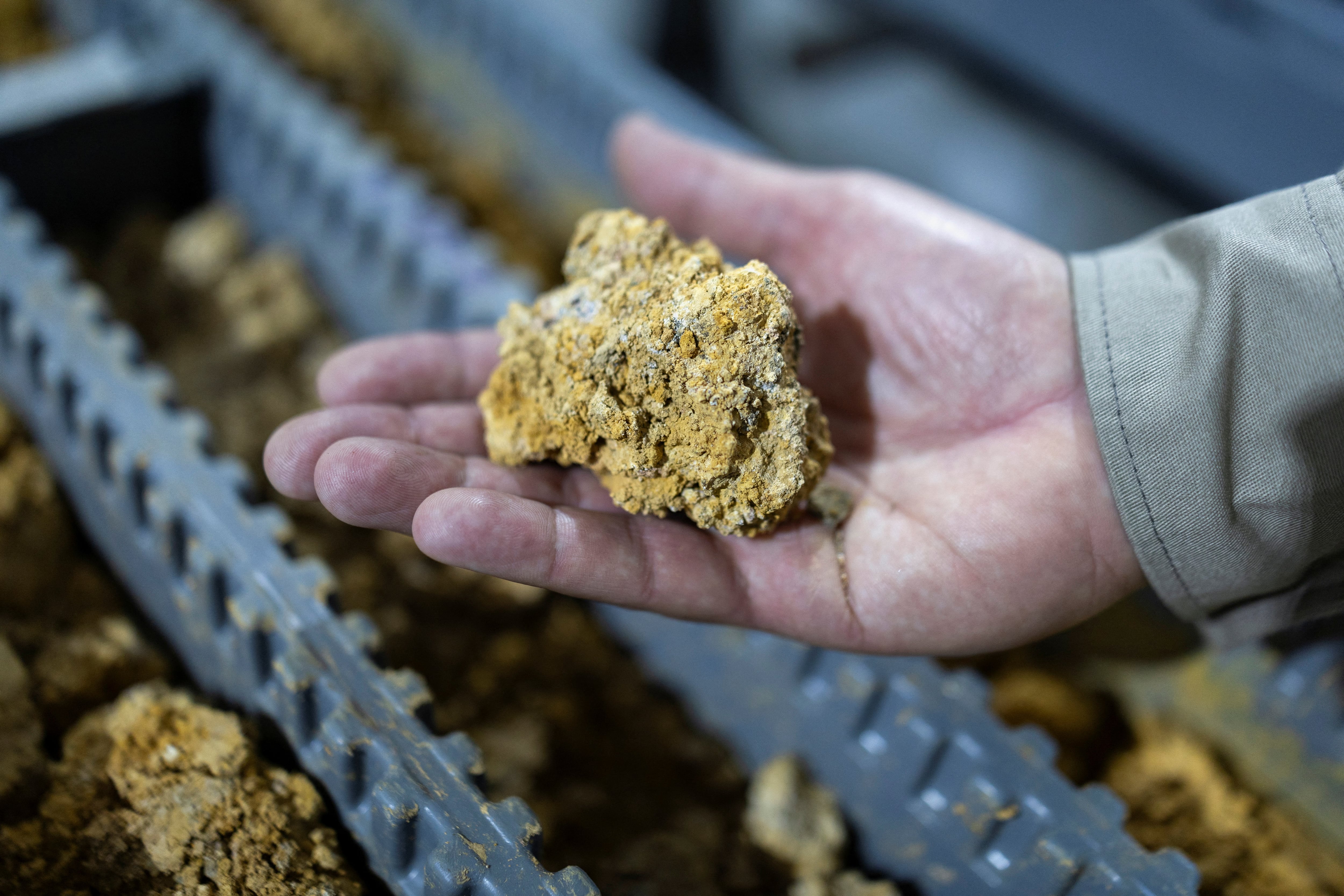 A sample is shown at the rare earth research and processing center of Australian mining company Viridis Mining and Minerals during a visit of EU Commissioner for International Partnerships Jozef Sikela, as the European Union is turning to Brazil as a strategic partner in its push to diversify critical mineral supplies, in Pocos de Caldas, Brazil, June 20, 2026. REUTERS/Tuane Fernandes