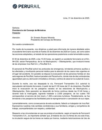 Comunicado de Perurail