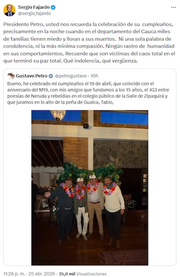 Sergio Fajardo criticó a Gustavo Petro por ausencia de condolencias tras tragedia en Cauca - crédito @sergio_fajardo/X