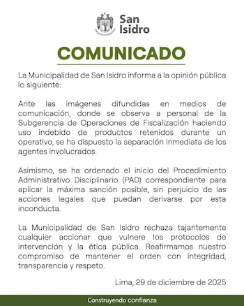 Comunicado de la Municipalidad de