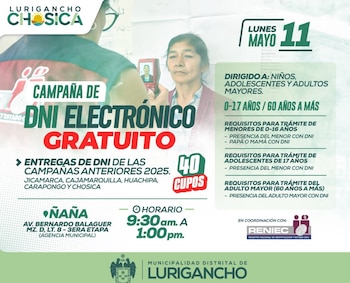 Para participar, es indispensable cumplir los requisitos: presencia del solicitante y, en el caso de menores, acompañamiento de uno de los padres con DNI - Créditos: Municipalidad de Lurigancho-Chosica.