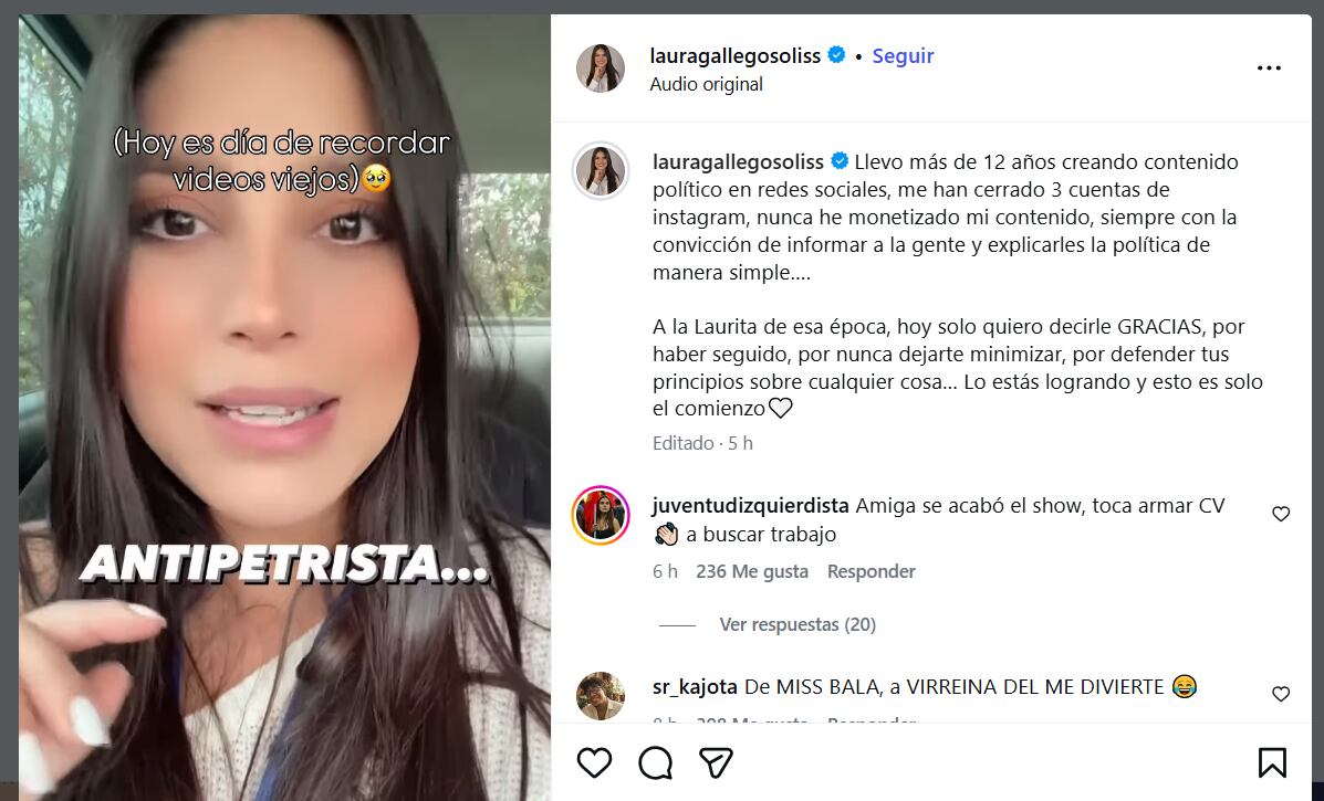 Laura Gallego agradeció su recorrido político y destacó sus 12 años de trayectoria en redes sociales tras