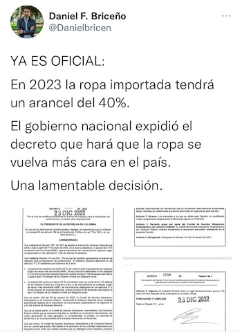 Tuit del abogado Daniel Briceño.