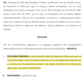 Declaran fundada tutela de derechos de César Hinostroza