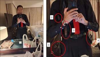 Cole Tomas Allen se fotografió armado con municiones y cuchillo horas antes del intento de ataque a Donald Trump en la Cena de Corresponsales de la Casa Blanca. (Departamento de Justicia/AP)