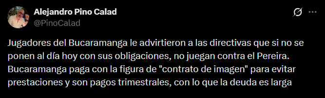 Los jugadores del Bucaramanga habrían amenazado con entrar en huelga para el próximo partido por deudas salariales, lo que evidenció una crisis en el club - crédito @PinoCalad/X