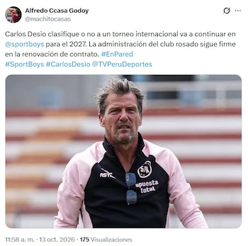 La información de que Carlos Desio renovará su contrato con Sport Boys por el 2027. - captura: Twitter Alfredo Ccasa Godoy