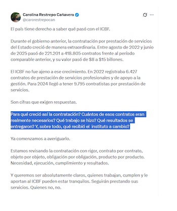 Carolina Restrepo Cañavera anunció auditoría en el Icbf