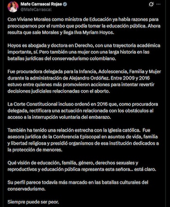 María Fernanda Carrascal - crédito @MafeCarrascal/X