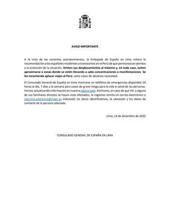 Comunicado de la embajada de