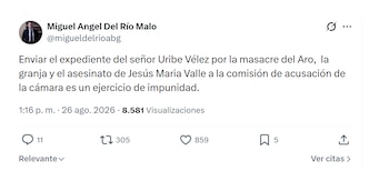 Miguel Ángel del Río se opuso al traslado de caso de Uribe a la Cámara