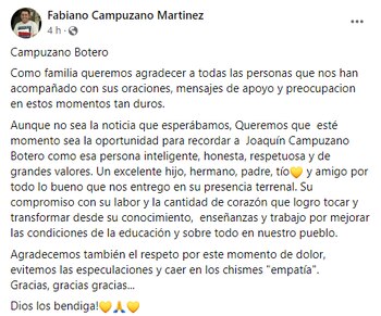 mensaje de despedida de Fabiano