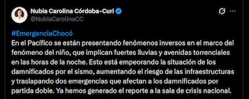 Inundaciones en Colombia - crédito @NubiaCarolinaCC/X