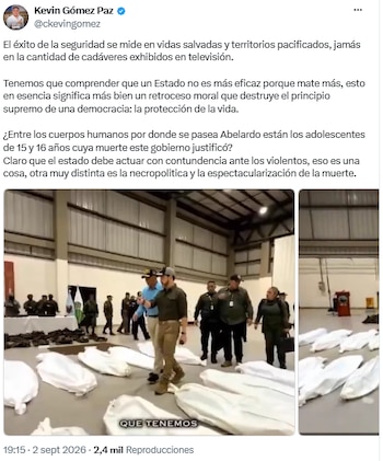Kevin Gómez Paz cuestionó que la seguridad se mida por la cantidad de muertos - crédito @ckevingomez/X