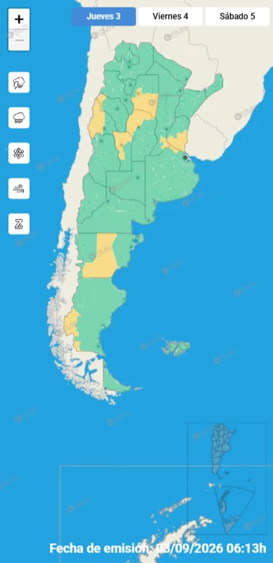Las diferentes alertas en todo el país