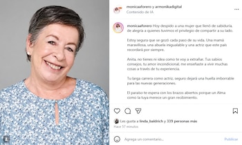 Mónica Forero destacó la impronta personal y el legado artístico de Ana María Arango a través de un mensaje en redes sociales en el que confirmó su deceso - crédito @monicaaforero/Instagram
