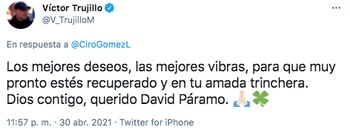 Víctor Trujillo deseó pronta recuperación