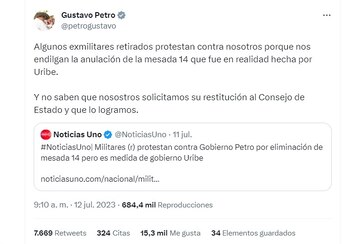 Gustavo Petro sobre la mesada 14