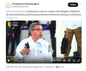 Desde Presidencia informaron que Satena