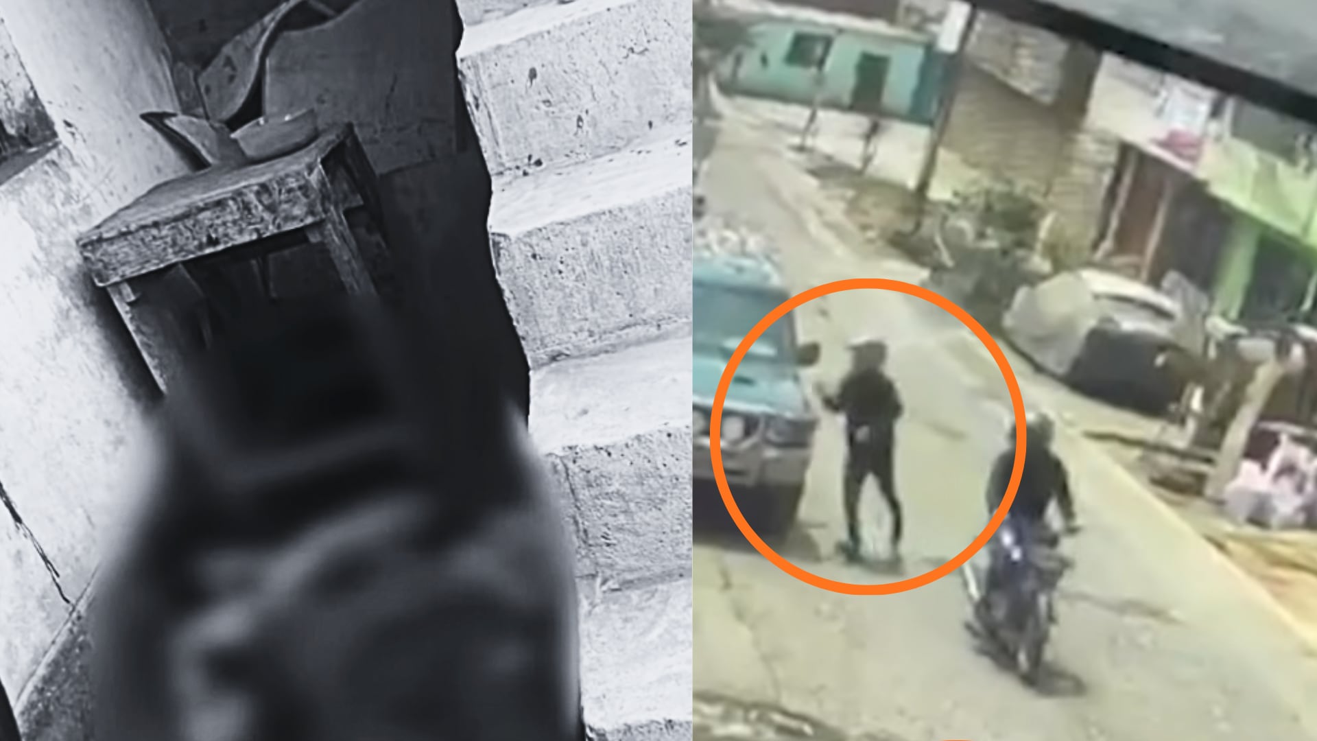 Cámaras de seguridad en Ate registraron el ataque armado contra el comerciante Jorge Calderón Huayhuas a manos de dos sujetos en motocicleta. (Composición: Infobae Perú)