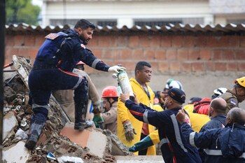 Las labores de rescate continúan con el apoyo de perros entrenados y equipos de remoción de escombros (REUTERS/Anderson Stevens)