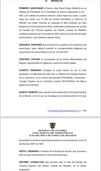 Rojas, según el documento expuesto