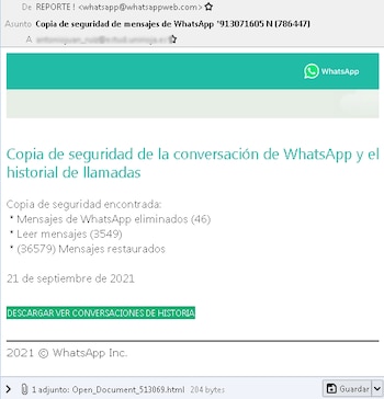 Mensaje recibido en el correo