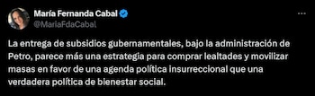 María Fernanda Cabal apuntó contra