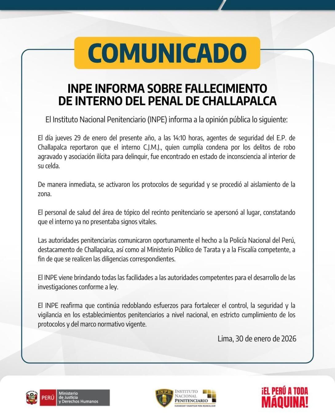 Comunicado del INPE.
