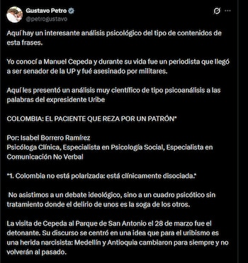 Gustavo Petro - crédito @petrogustavo/X