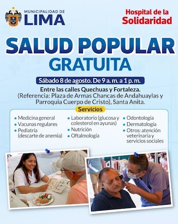 La campaña de salud se llevará a cabo este sábado 08 de agosto - Créditos: Municipalidad de Lima.