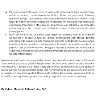 La carta de Fabian Calero.