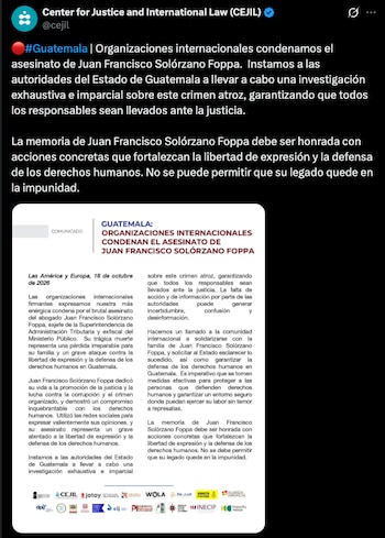 El abogado Juan Francisco Solórzano Foppa y Gustavo Adolfo Aguilar Gamarro murieron el sábado 17 de octubre tras un ataque armado en el Campo Marte.
