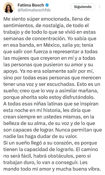 Fátima Bosch comparte mensaje de