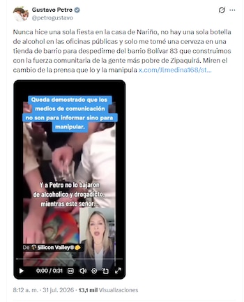 Petro volvió a referirse a la denuncia que hizo al exprecandidata presidencial y periodista Vicky Dávila a inicios de agosto de 2025, casi un año después la mañana del viernes 31 de julio de 2026 vía X - crédito @petrogustavo/X
