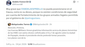 Desde el Centro Democrático, el senador Andrés Forero cuestionó las condiciones de seguridad que impiden realizar la ceremonia en el Cauca - crédito @AForeroM/X
