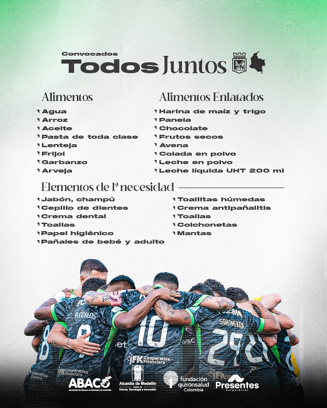 Nacional dio a conocer los implementos que se necesitan para llevar urgente a las familias damnificadas por el terremoto - crédito Atlético Nacional