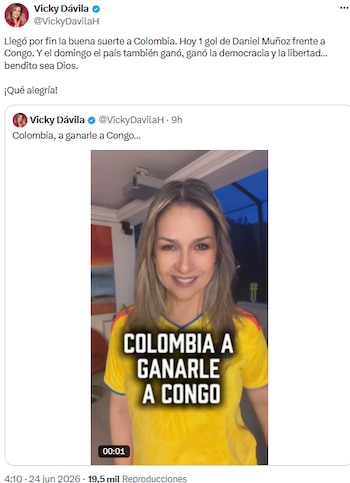 Vicky Dávila vinculó la victoria de Colombia con logros democráticos recientes - crédito @VickyDavilaH/X