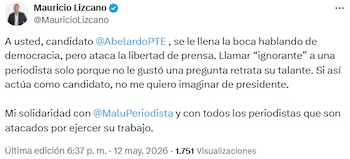 Mauricio Lizcano cuestionó a Abelardo de la Espriella por ataques a la prensa y respaldó a Malú - crédito @MauricioLizcano/X