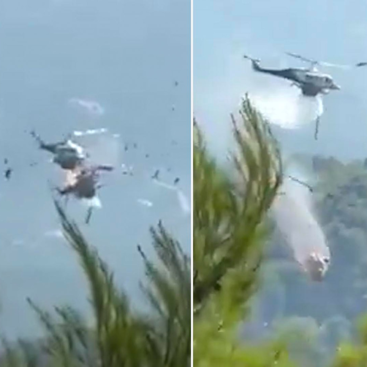El impactante momento en que dos helicópteros chocaron mientras combatían un incendio forestal en Grecia - Infobae